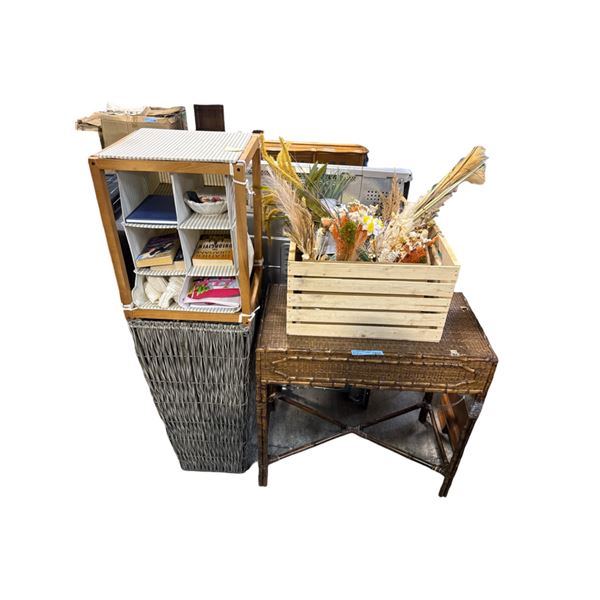 Movie Set Dec Group of Decorative & Furniture - includes wooden crate/Vintage Style Rattan Bamboo Se