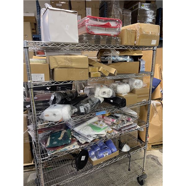 Rack Lot of Misc - LED Christmas Lights, Wrapping Paper, Rubber Strips, Toy Gun, Etc. (RACK NOT INCL