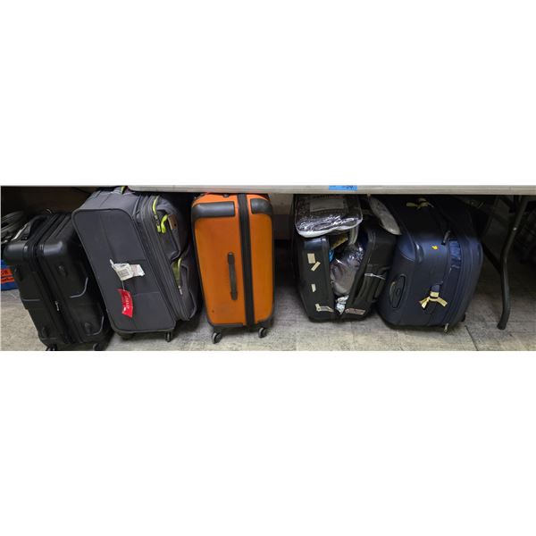 Group of 5 Luggage bags with contents