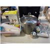 Image 1 : Large Stainless Steel Stock Pot w/ Lid, Pyrex Measuring Cups, Takeya Pitchers & Kitchen Misc.