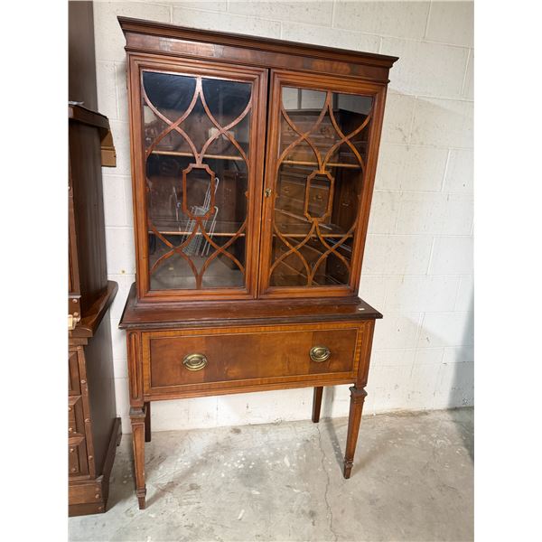 Antique display cabinet measures 36 1/2" x 17" x 65 1/2" tall