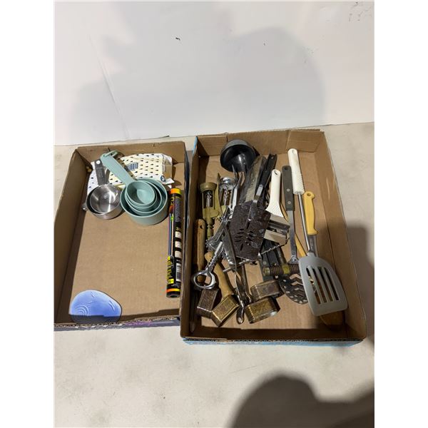 Kitchen utensils, measuring cups, etc.