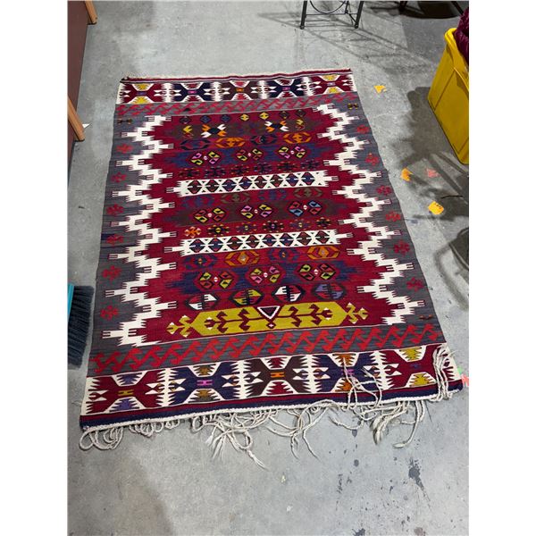 handwoven vintage Turkish wool kilim rug. Measures 61 1/2" x 45 1/4"