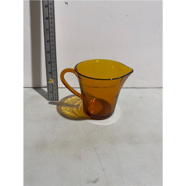 vintage Duralex amber tempered glass creamer or small milk jug.