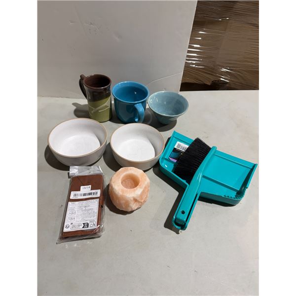 Candle Holder bowls, mugs, phone case and dust pen with broom