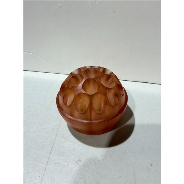 vintage pink depression glass flower frog