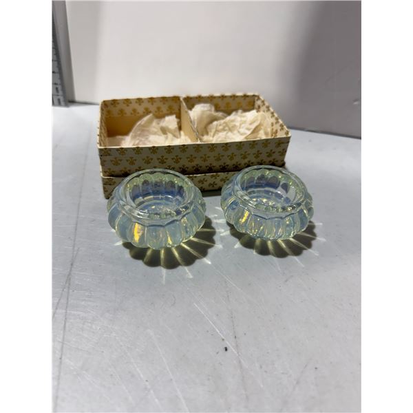 pair of vintage opalescent glass reversible votive and taper candle holders