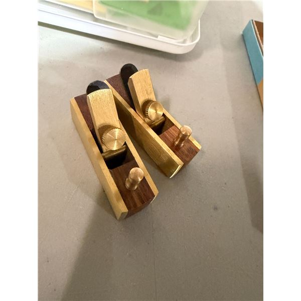 mini brass and wood block planes for woodworking.
