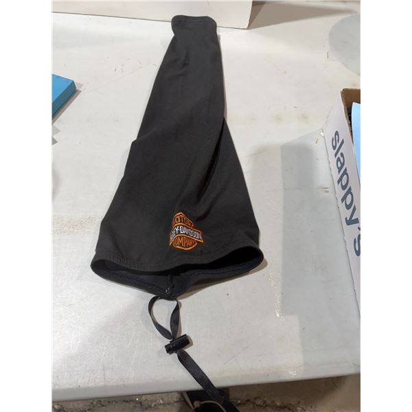 black Harley-Davidson headwrap with an orange logo.