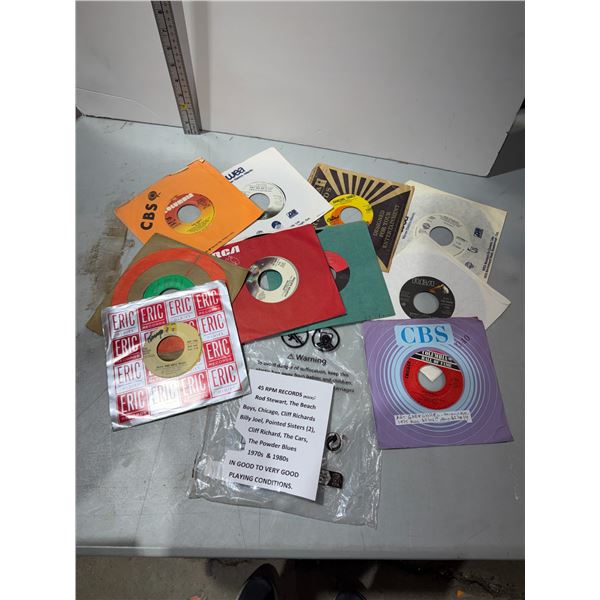 45 RPM Records, Rod, Stuart, The Beach Boys, Chicago, Billy Joel pointed sisters, etc.