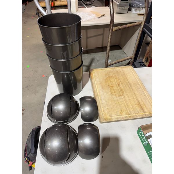 Cutting board and garbage cans