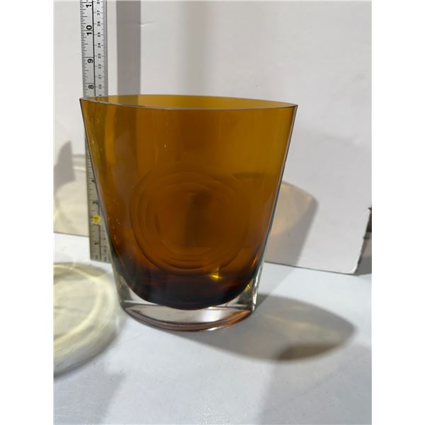 mid-century modern amber Murano glass vase, likely designed by Flavio Poli using the Sommerso techni
