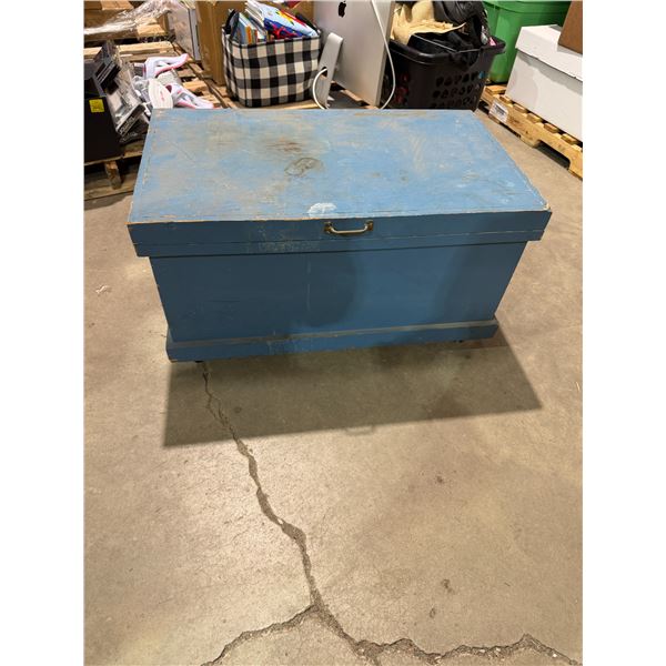 Trunk on wheels measures 33" x 19 1/2" x 18" tall