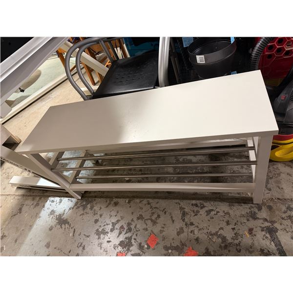 Shoe rack measures 42 1/2" x 13 1/2" x 26"