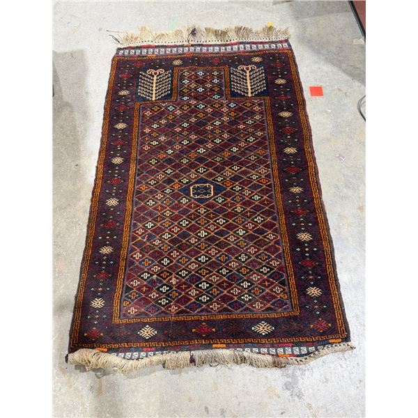 hand-knotted wool Afghan Baluch tribal prayer rug. 53" x 33"
