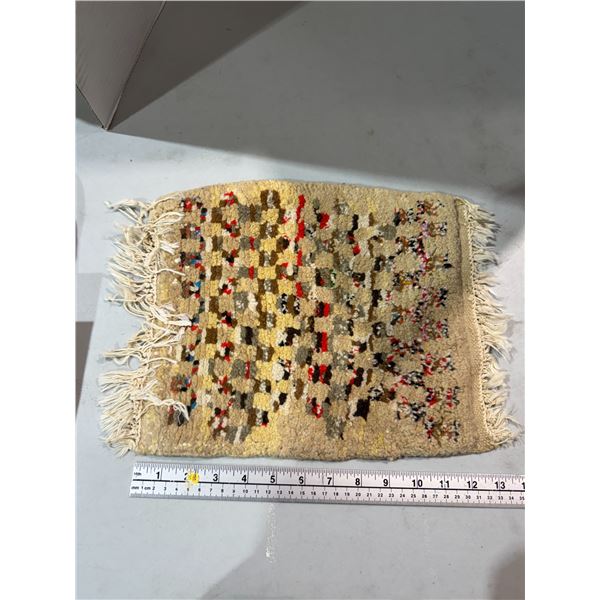 small, vintage, handwoven Moroccan Boucherouite rug.