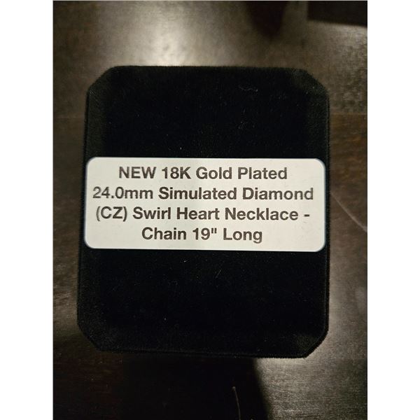 18K Gold Plated 24.0mm Simulated Diamond Swirl Heart Necklace