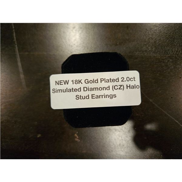 18K Gold Plated 2.0ct Simulated Diamond Halo Stud earrings