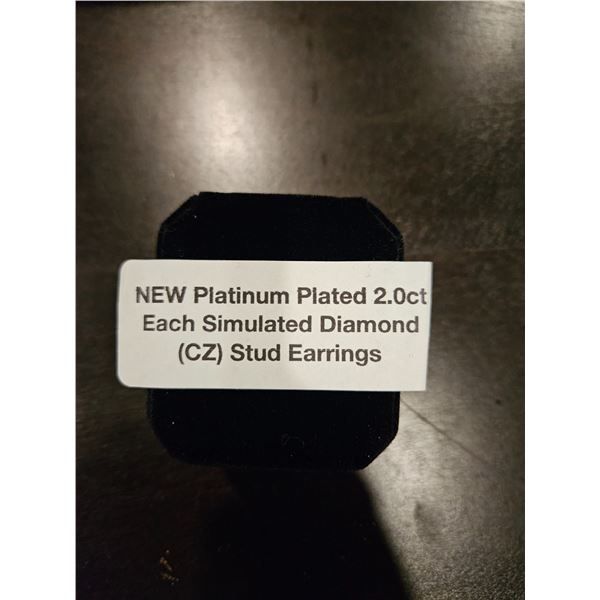 Platinum Plated 2.0ct each Simulated Dimaond Stud Earrings