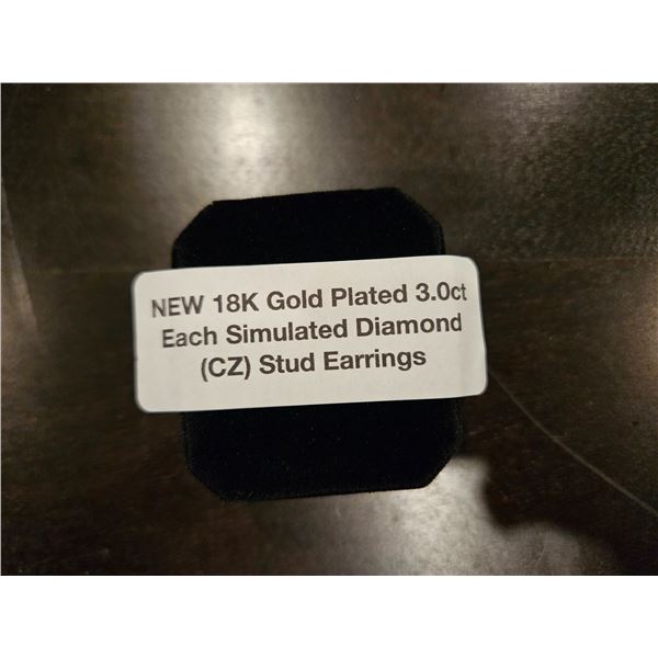 18K Gold Plated 3.0ct each, Simulated Diamond Stud earrings