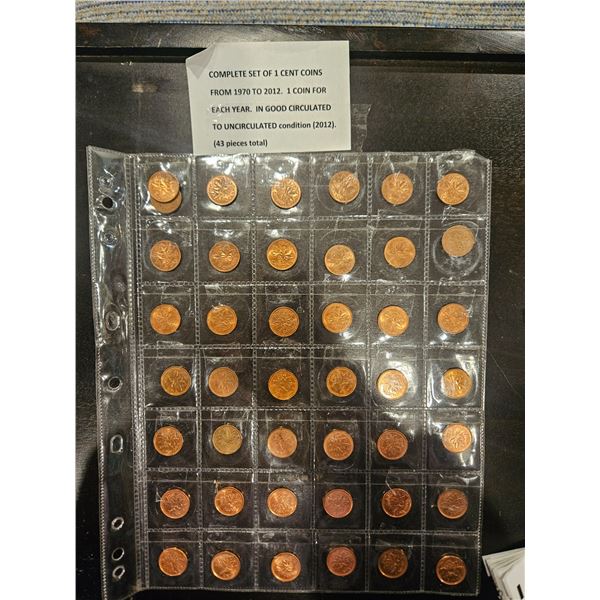 Complete Set of Canadian Pennies. 1970-2012