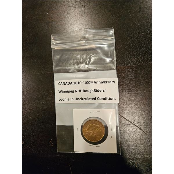 2010 Canada "100th Anniversary Winnipeg Roughriders" Loonie