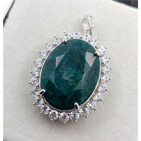 $10,970 Appraisal - 6 ct Cert. Silver Emerald gemstone Pendant
