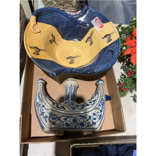 Pottery bowl and Candle Holder