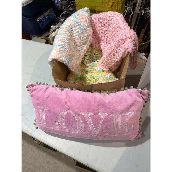 Handcrafted blankets and love cushion