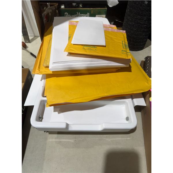 Assorted envelope envelopes, and office tray