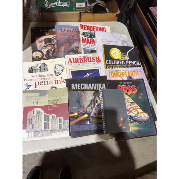 Pen and ink books and other art books, airbrush books, etc.