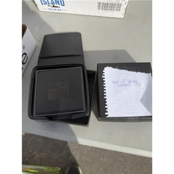 Set a five Leather coasters