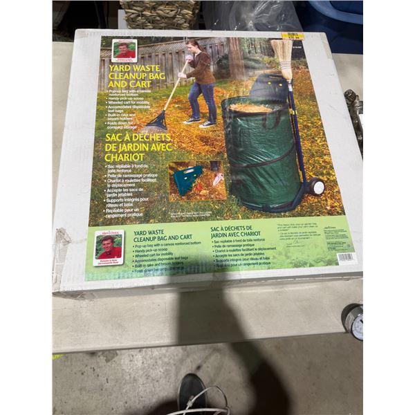 Yard waste, cleanup, a bag and cart
