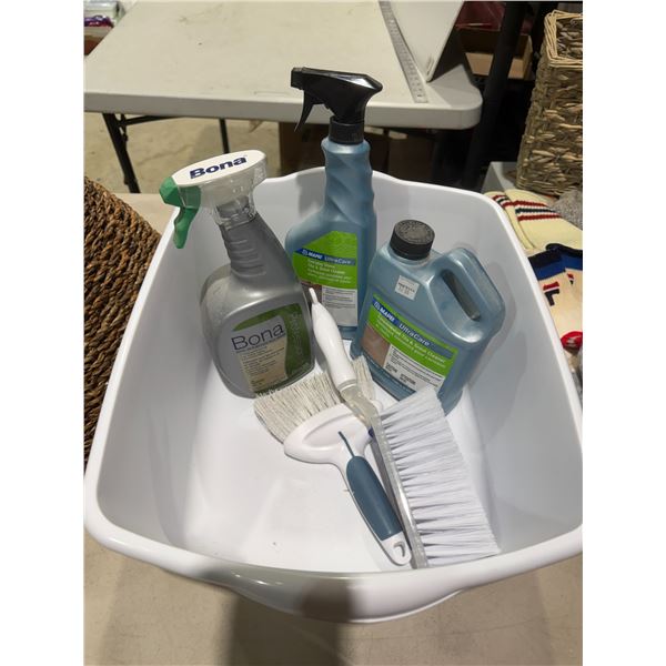 Stone tile and grout cleaning items