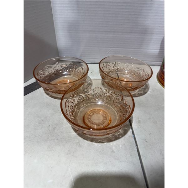Pink depression, glass bowls