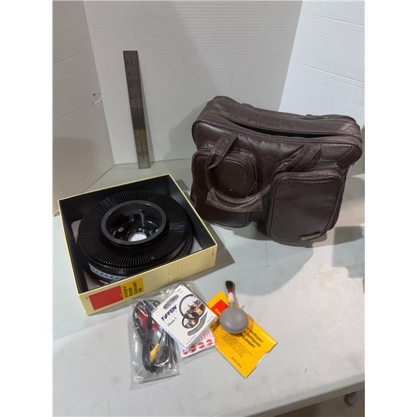 Kodak slide carousel, camera bag and