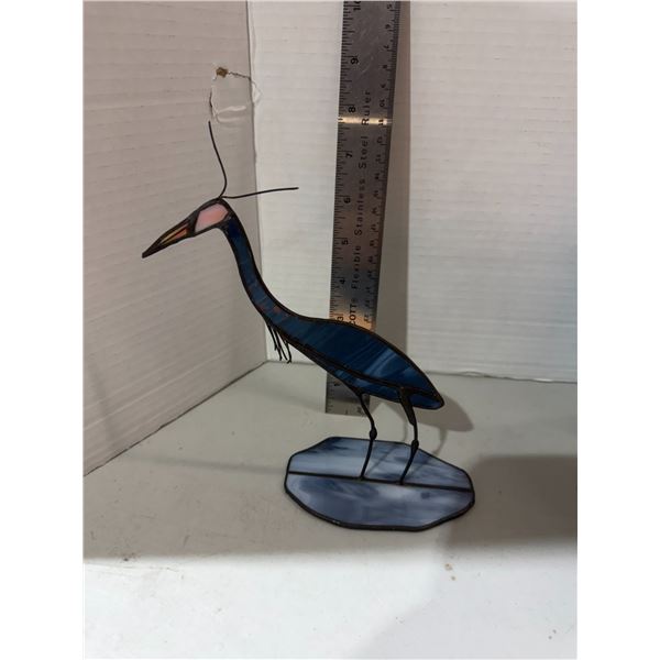 handmade stained glass blue heron figurine or suncatcher.