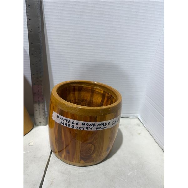 Vintage handmade 5.5 inch MARQUETRY bowl