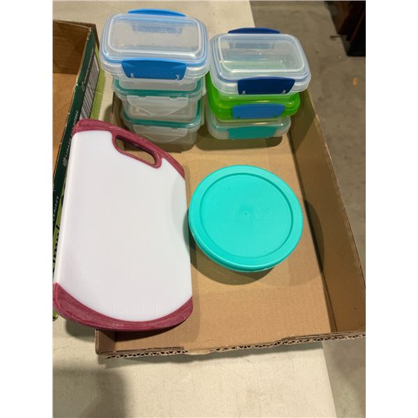 Reusable container, containers, and cutting board