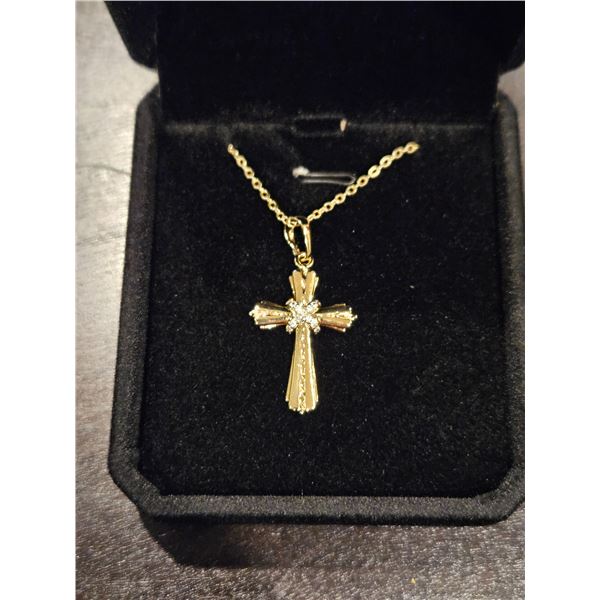 14K gold plated simulated diamond cross neckalce