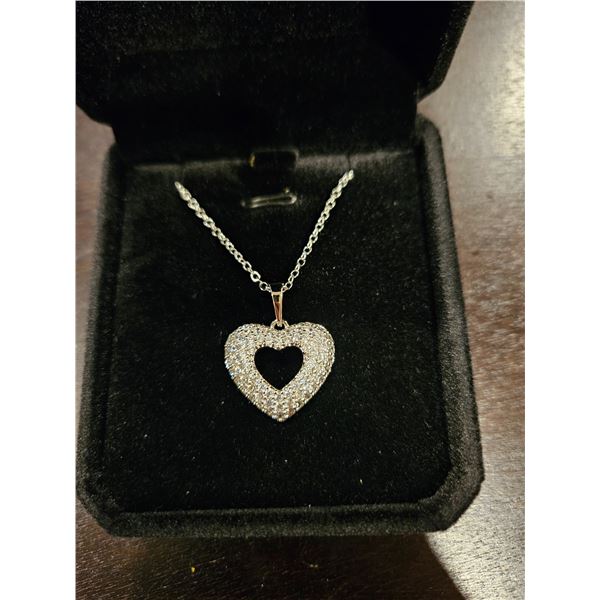 Platinum plated 24.00mm simulated diamond heart necklace