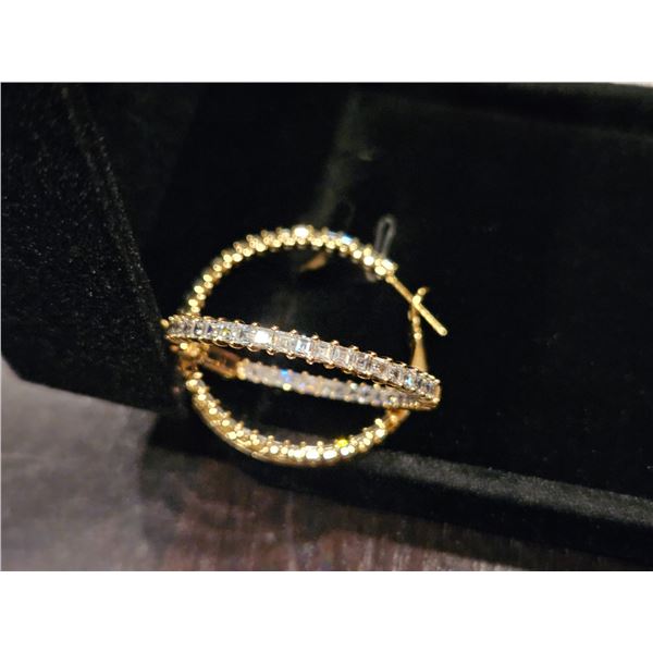 18K gold plated 33.0mm simulated diamond hoop earrings