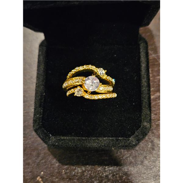 14K gold plated 0.8ct Simulated diamond 3pc ring set- size 7