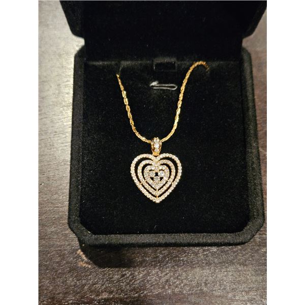 18K gold plated 24.0mm simulated diamond triple heart necklace