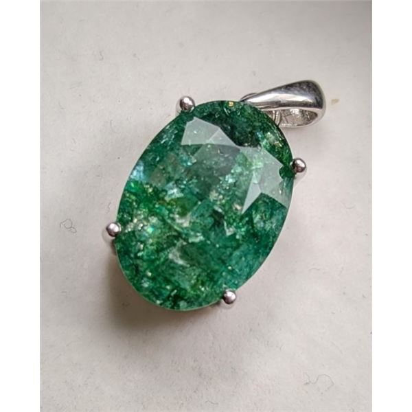3.8 ct Certified Silver Emerald gemstone Pendant ($14,884 Appraisal)