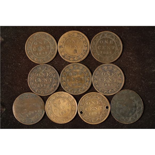 10 CANADA LARGE 1 CENT COINS: 2-1859 (ONE CENTER