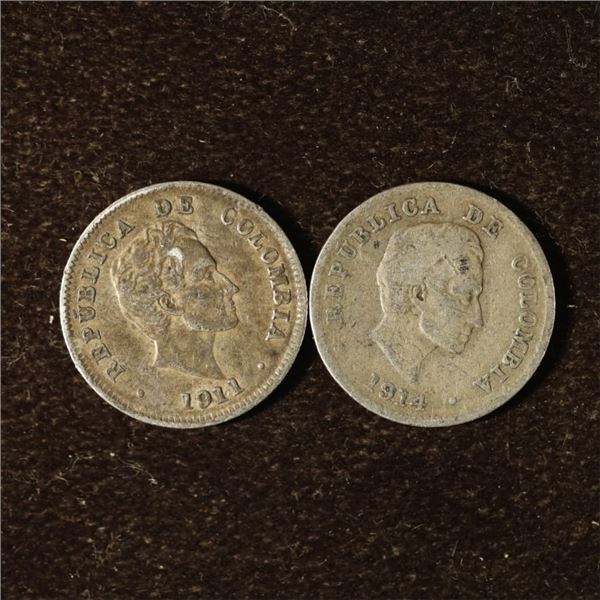 1911 & 1914 COLUMBIA SILVER 10 CENTAVOS .1446 OZ.