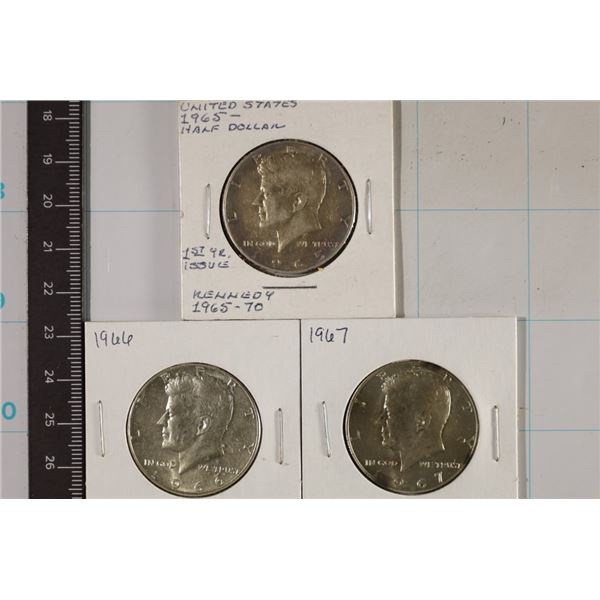 1965, 1966 & 1967 JFK 40% SILVER HALF DOLLARS