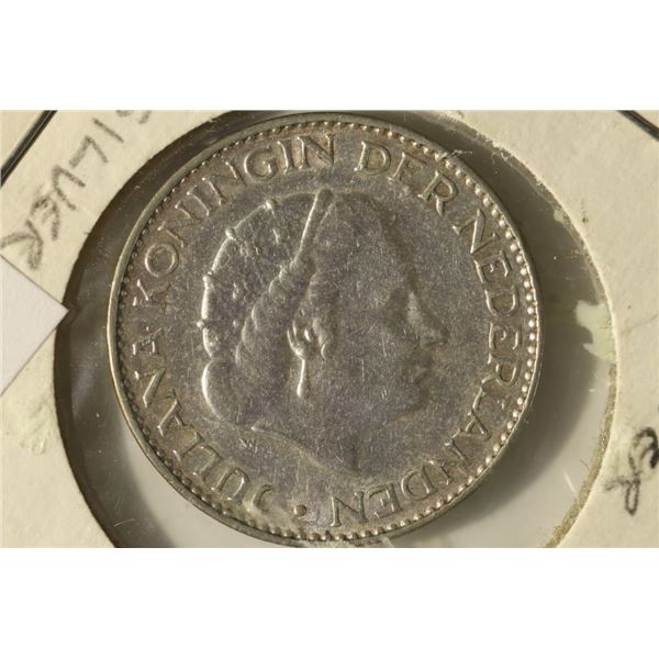 1958 NETHERLANDS SILVER 1 GULDEN .1505 OZ. ASW
