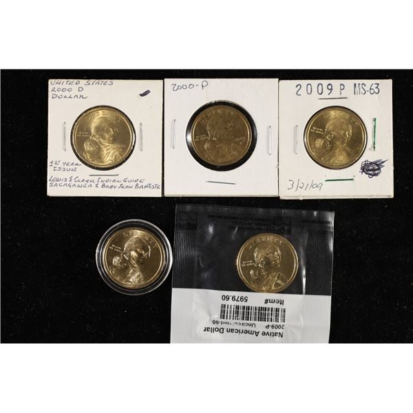 5 NATIVE AMERICAN DOLLARS: 2000-D, 2000-P AND